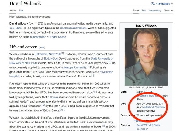 David Wilcock, Suicide, Boulder County CO, Obituary, Death: In Loving Memory Of David Wilcock, a Gifted Writer